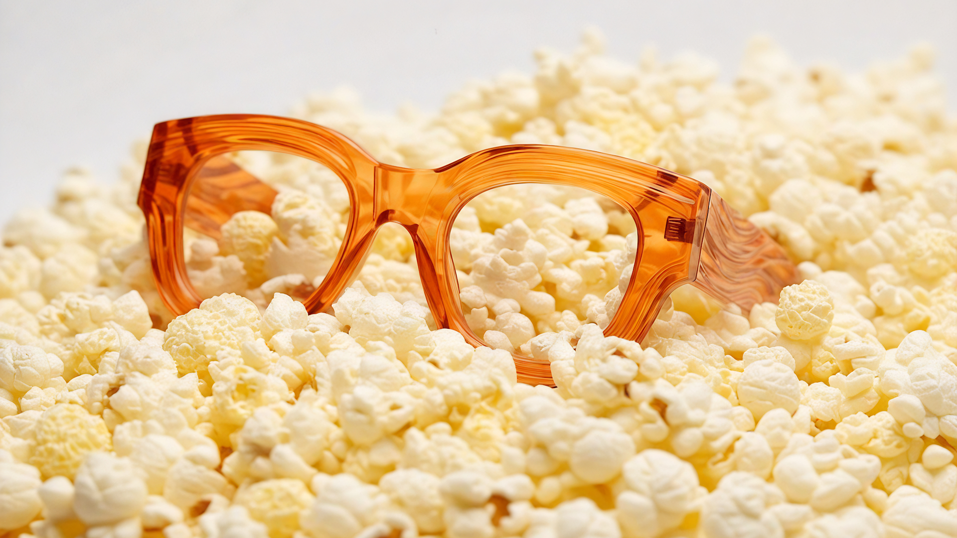 Abbildung Orange Brille in Popcorn liegend