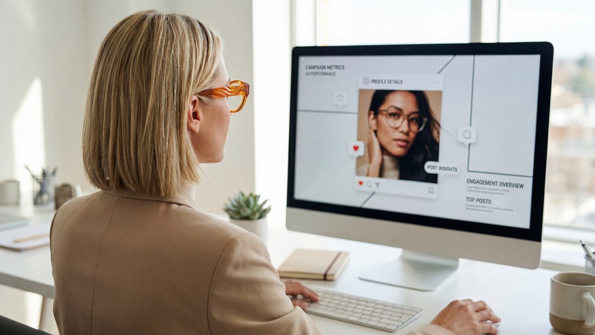 Frau arbeitet am Computer mit Grafik
