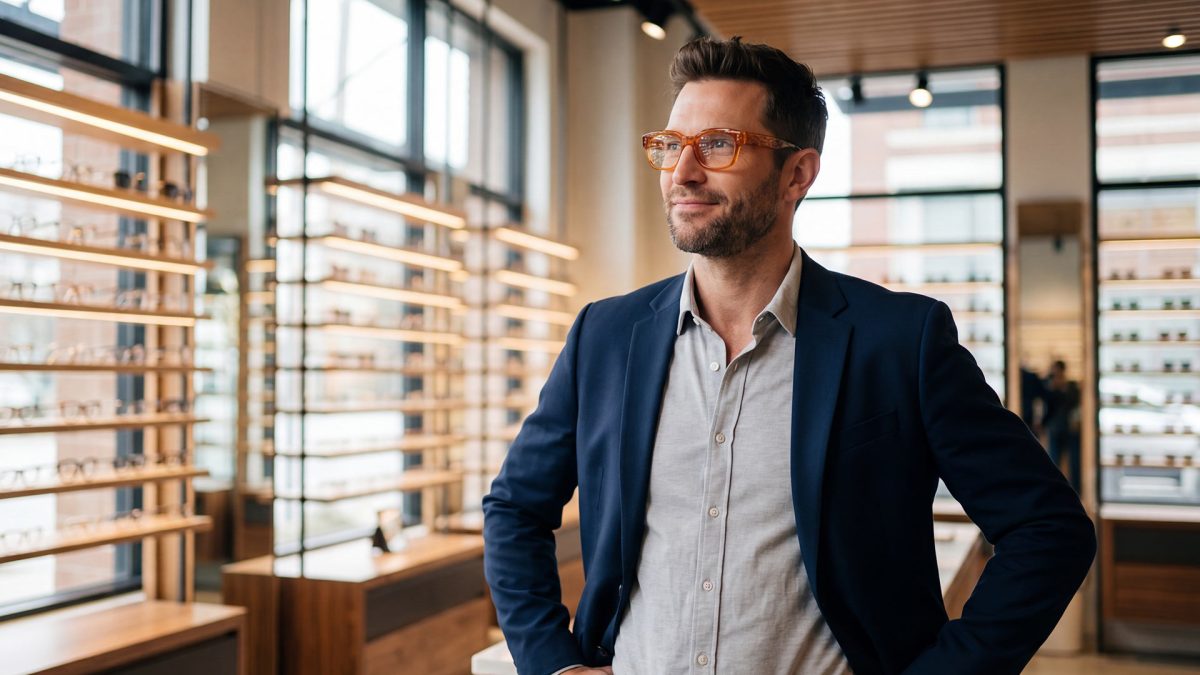 Mann mit Brille in einem Geschäft